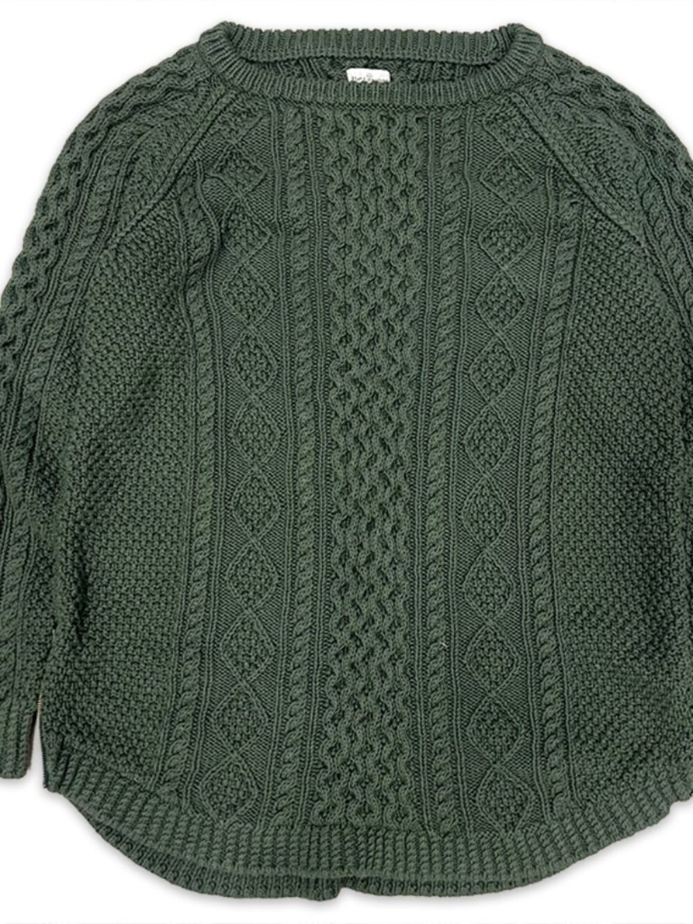LL Bean Signature Womens XL Green Cotton Fisherman Tunic Sweater Cable Knit Top